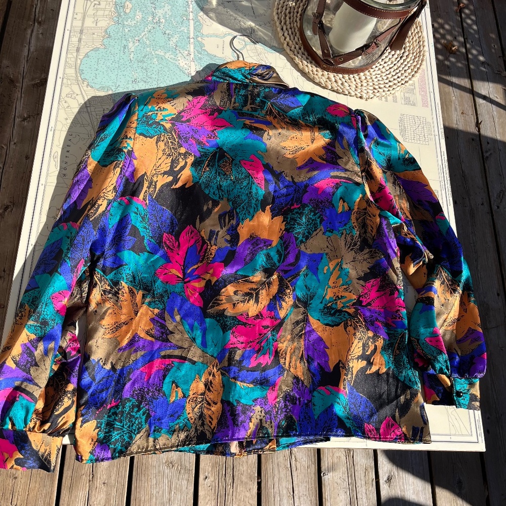 Vintage 80s D’Allairds Jewel Leaf Pattern Blouse - Picture 5 of 5